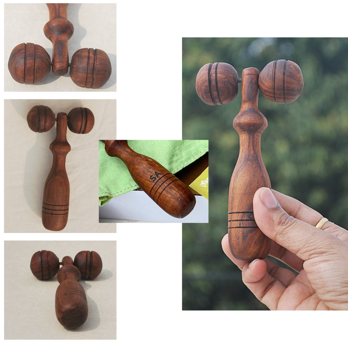 Wooden facial massage roller