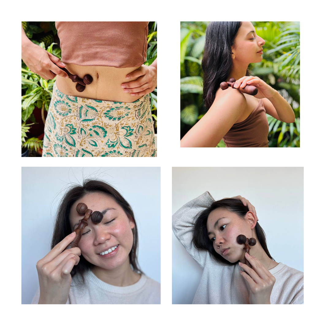 Wooden facial massage roller